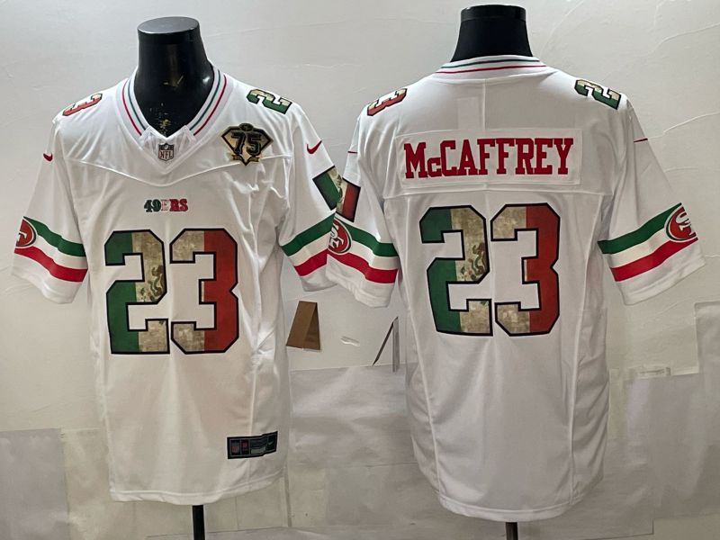 Men 2026 San Francisco 49ers #23 Mccaffrey White three generations Nike Limited NFL Jersey style 001